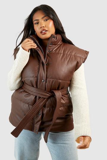 Plus Faux Leather Belted Vest chocolate