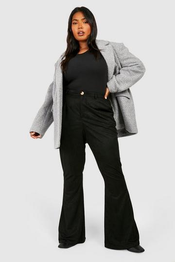 Plus Suedette Flared Trousers black