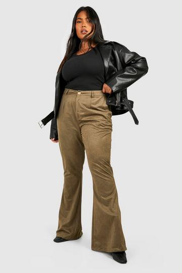 Plus Suedette Flared Pants khaki