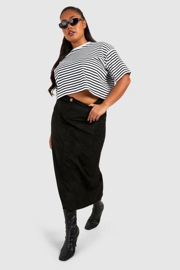 Black Plus Suedette Midi Skirt