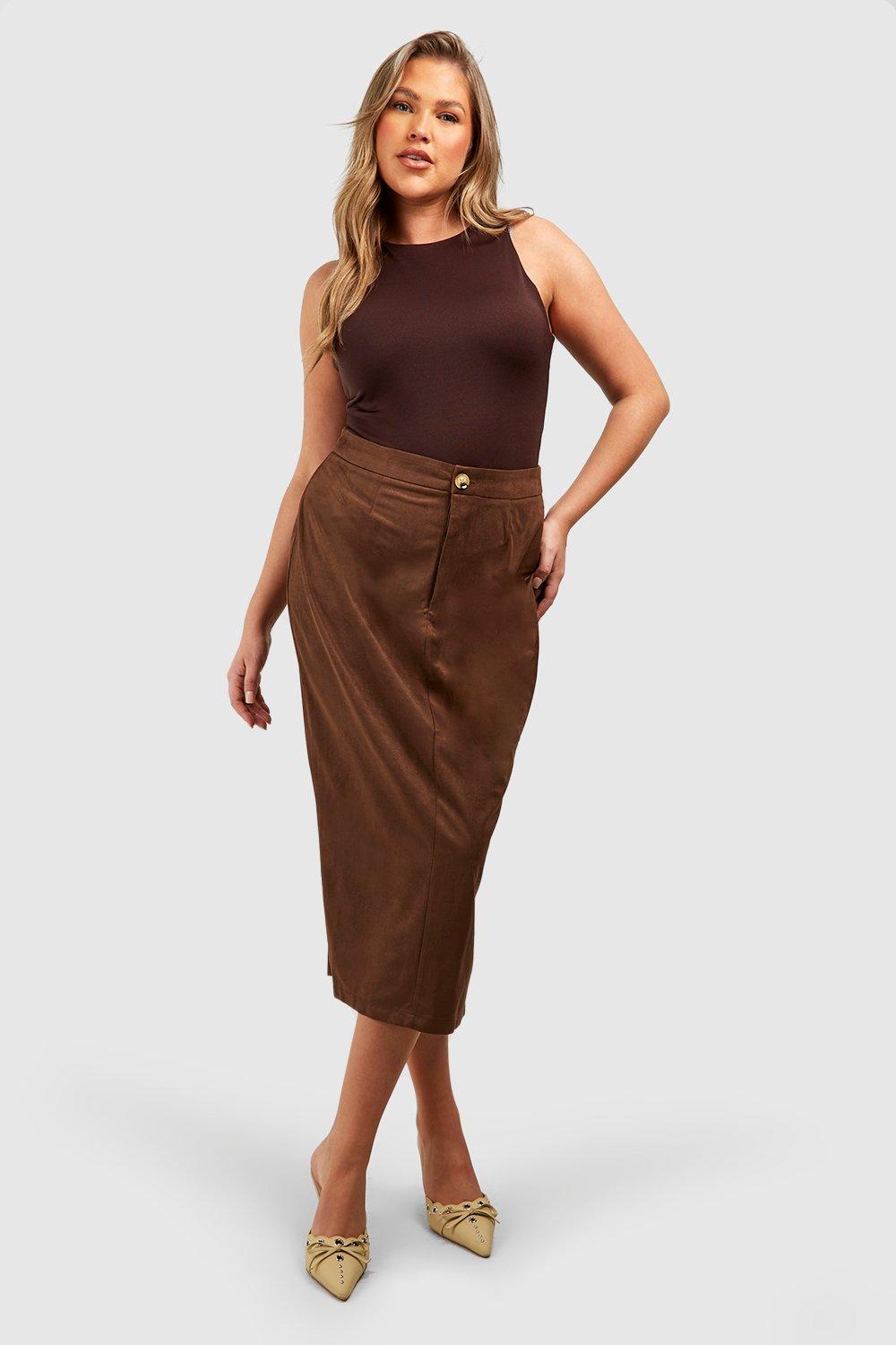 Grande taille Jupe longue en faux daim