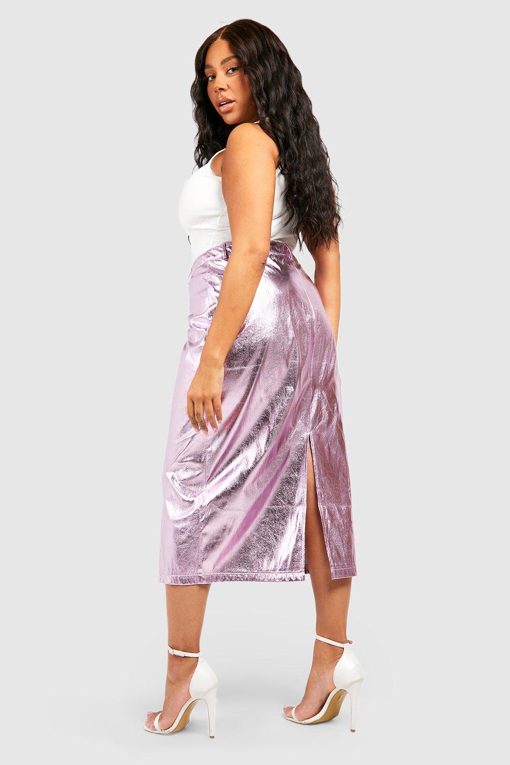 Plus size pink metallic skirt sale