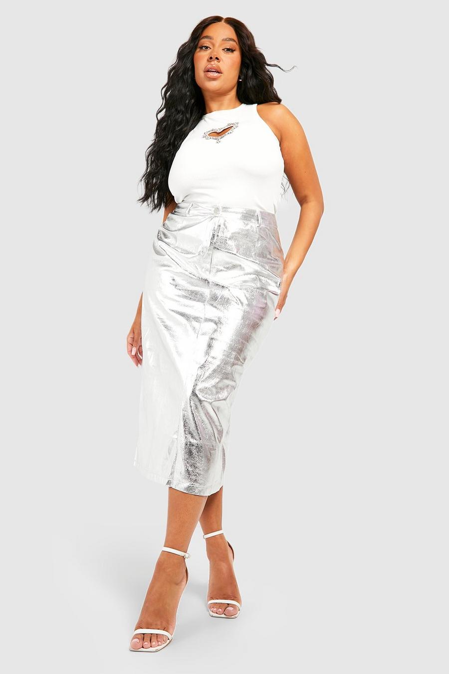 Silver Plus Lång kjol med metalliceffekt image number 1