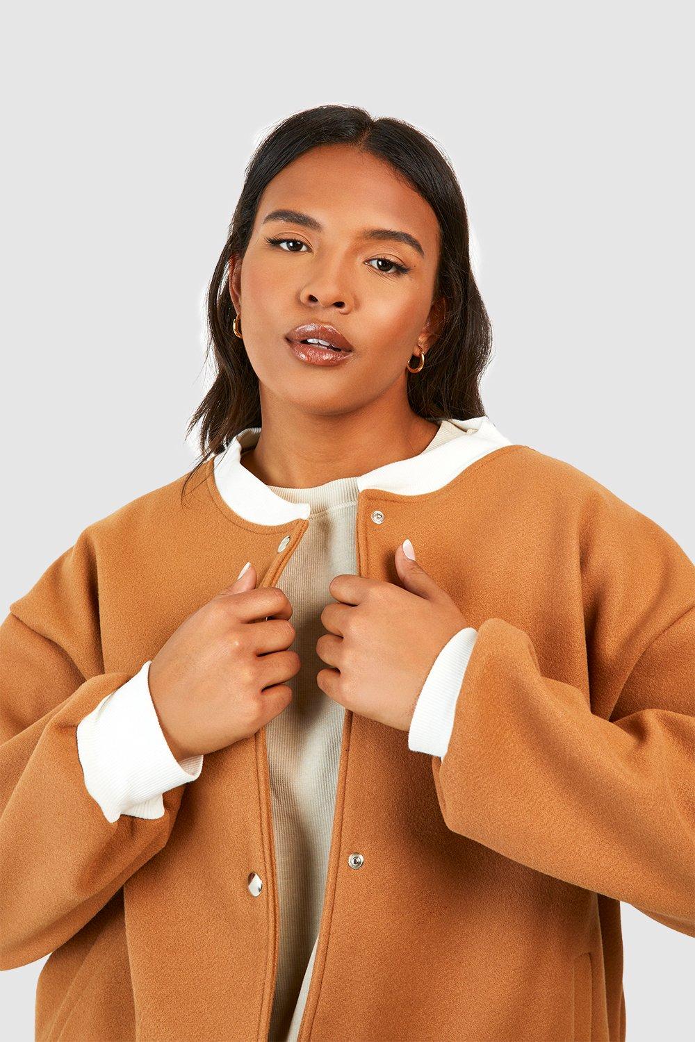 ASOS DESIGN varsity bomber jacket in tan