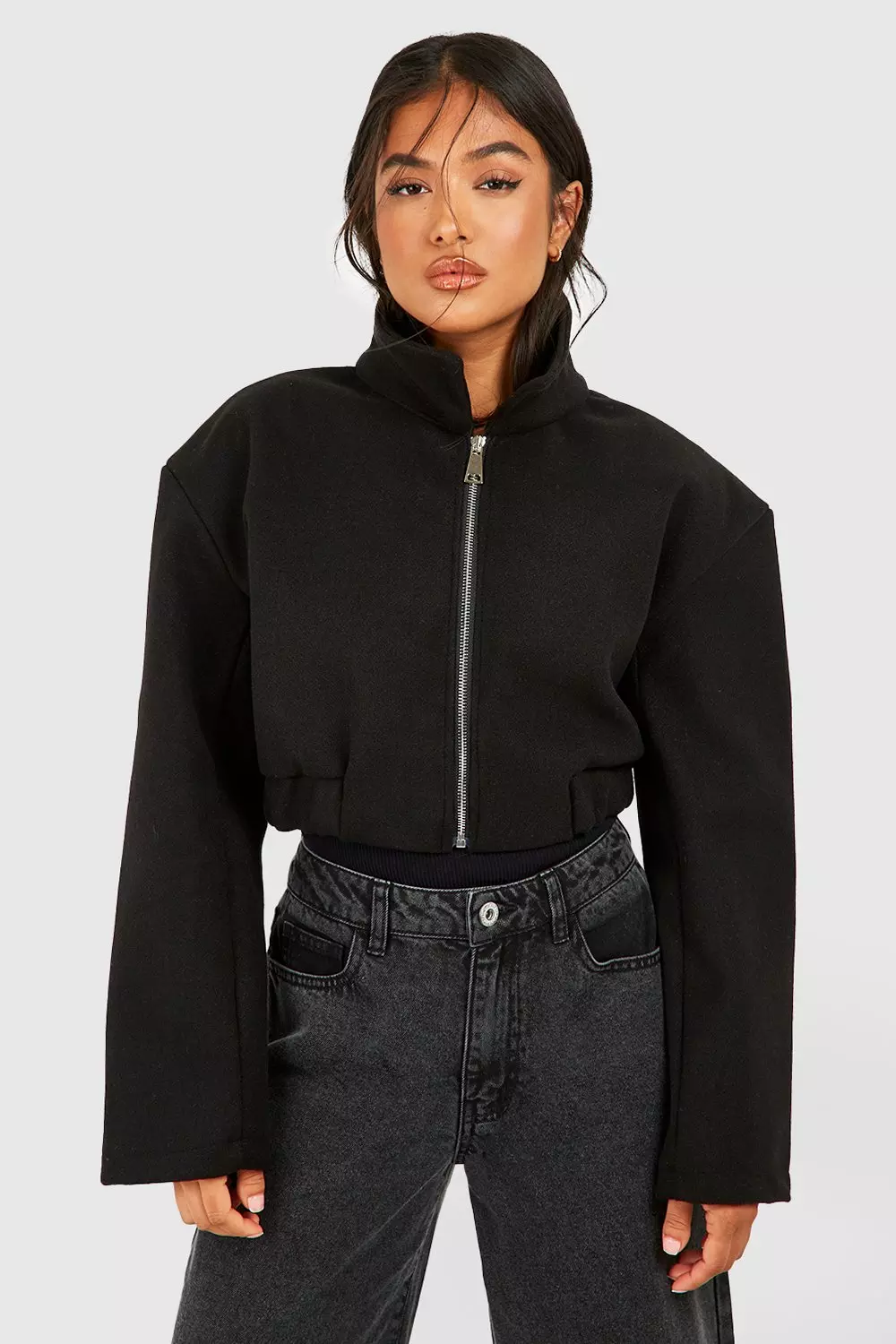 Cropped zip up jacket black outlet