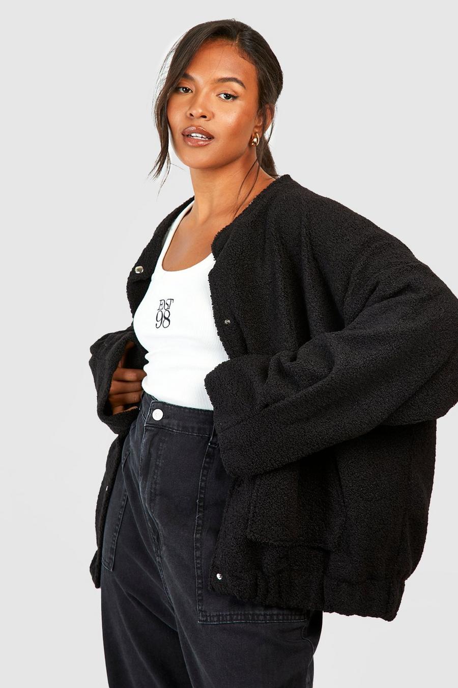 Giacca Bomber Plus Size in bouclé, Black image number 1