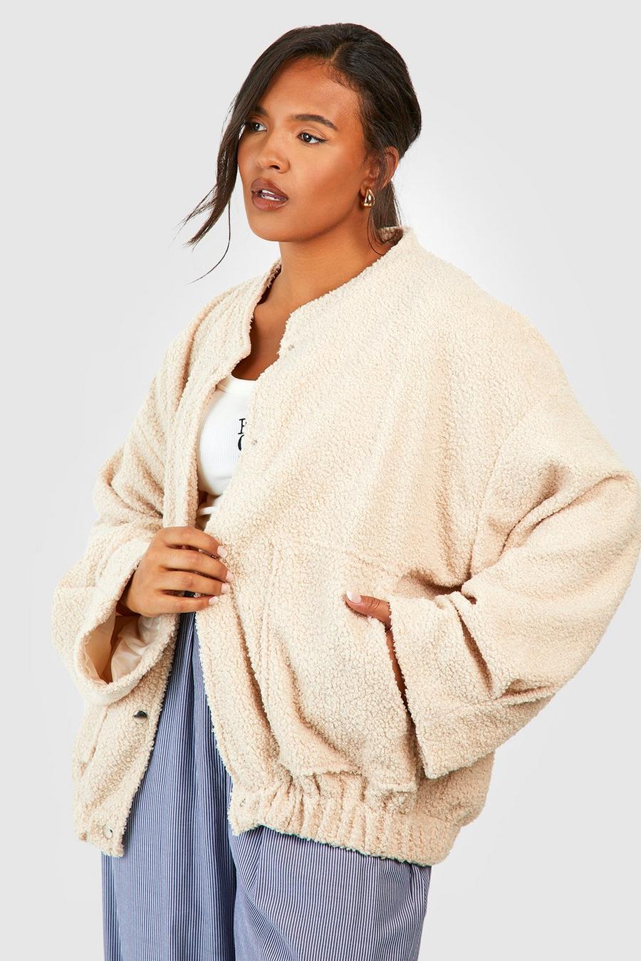 Giacca Bomber Plus Size in bouclé, Nude image number 1