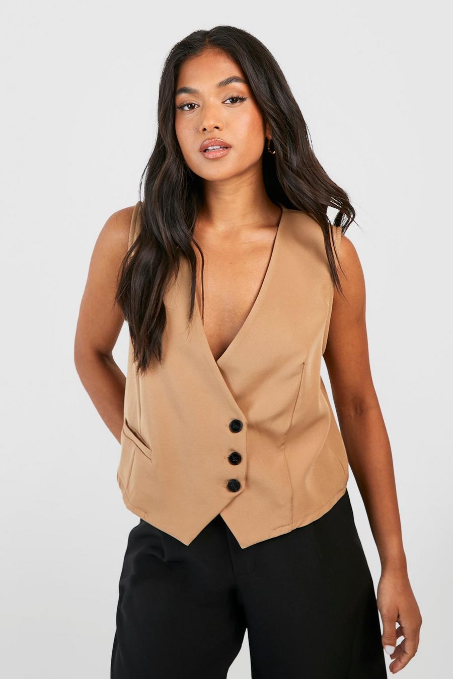 Taupe Petite Tailored Asymmetric Vest image number 1