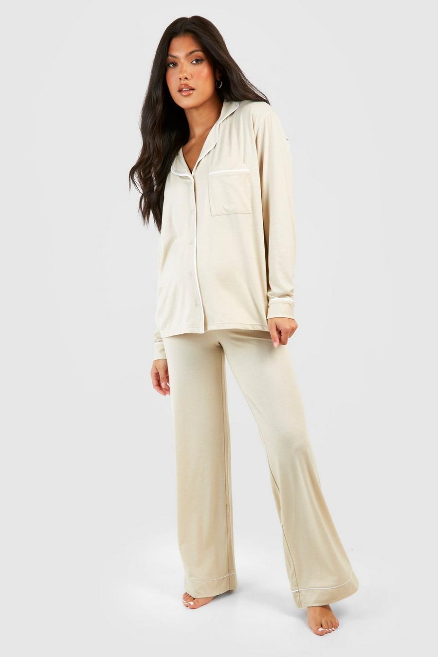 Stone Maternity Jersey Knit Piping Button Down Pajamas image number 1