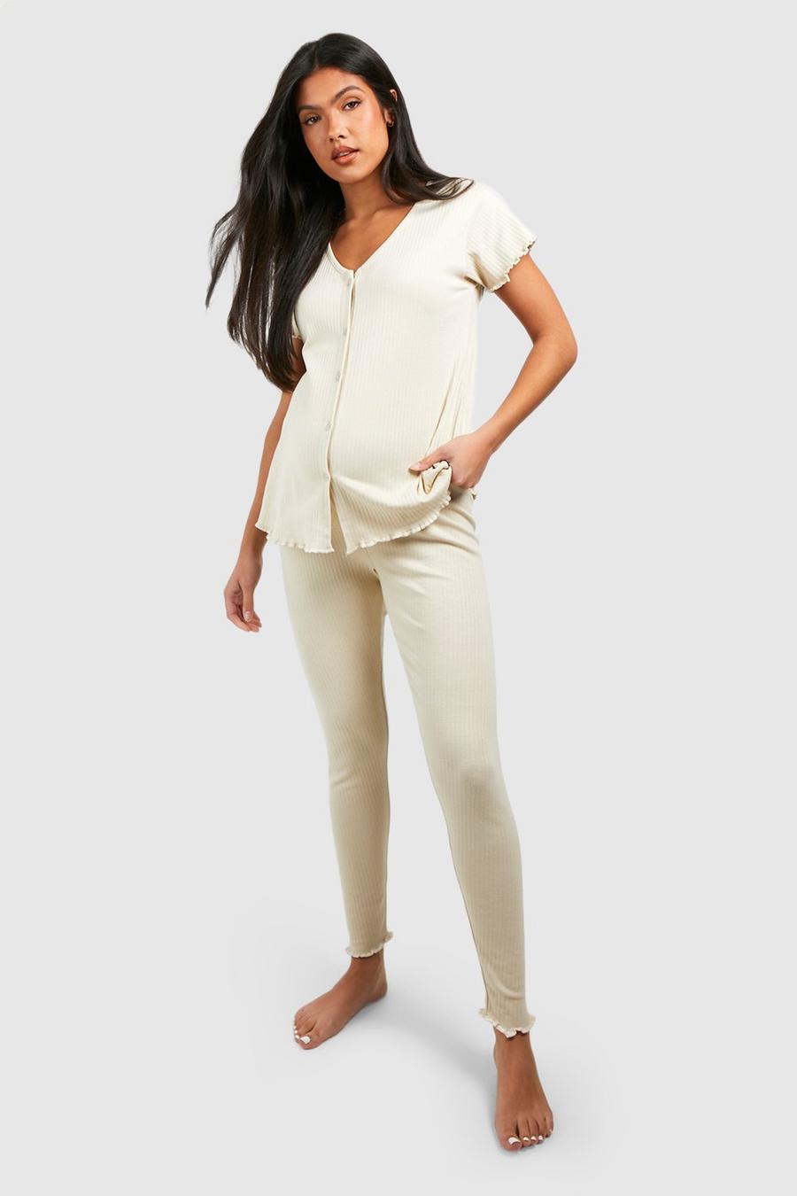 Stone Maternity Ribbed Button Down T-shirt & Legging Set image number 1