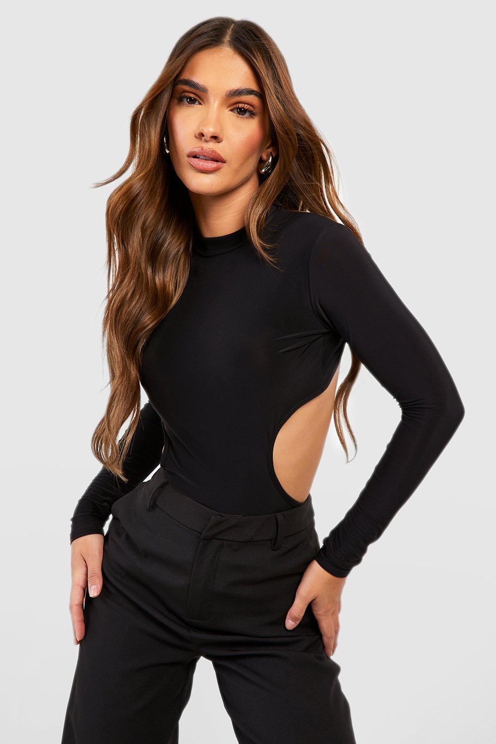 Black Slinky Open Back Long Sleeve Bodysuit