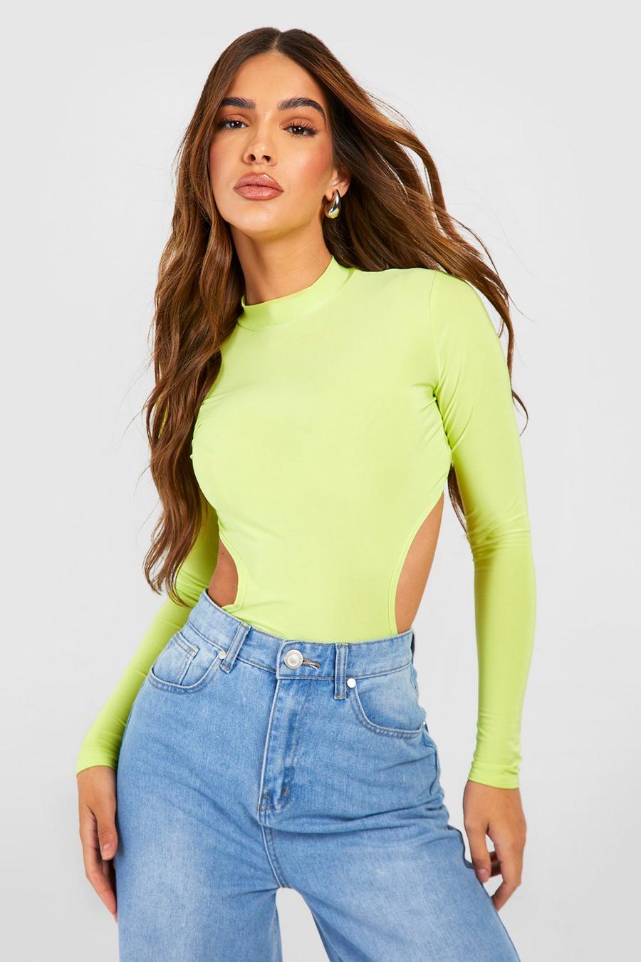 Ladies sexy Neon Green Roll Neck Bodysuit by BOOHOO, New, size 6 8 12