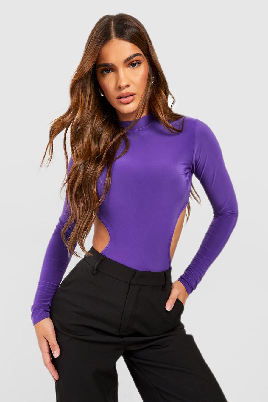Purple violett Slinky High Neck Backless Bodysuit 