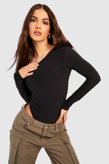 Slinky Off The Shoulder Long Sleeve Bodysuit black