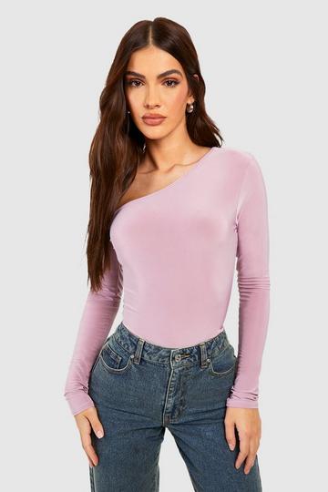 Slinky Off The Shoulder Long Sleeve Bodysuit mauve