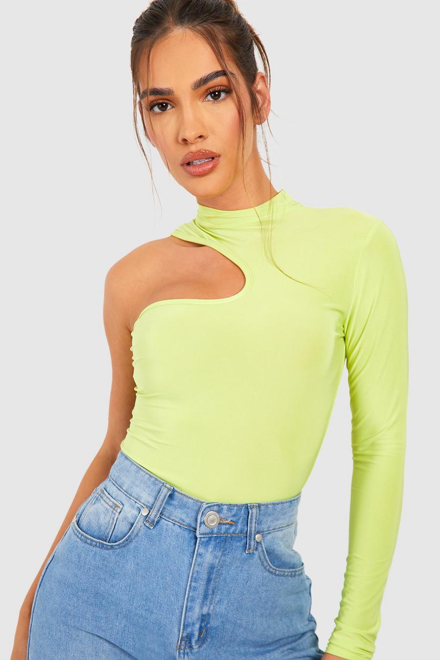 Lime Slinky High Neck Cut Out Bodysuit  image number 1