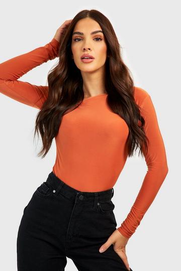 Slinky Slash Neck One Shoulder Bodysuit rust