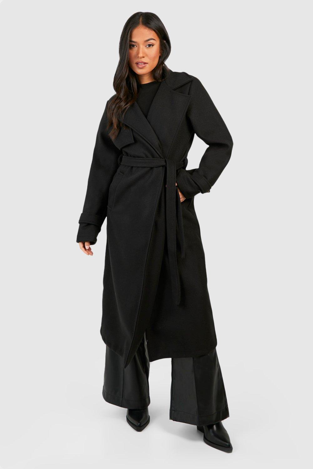 Belted Wool Look Trench Coat