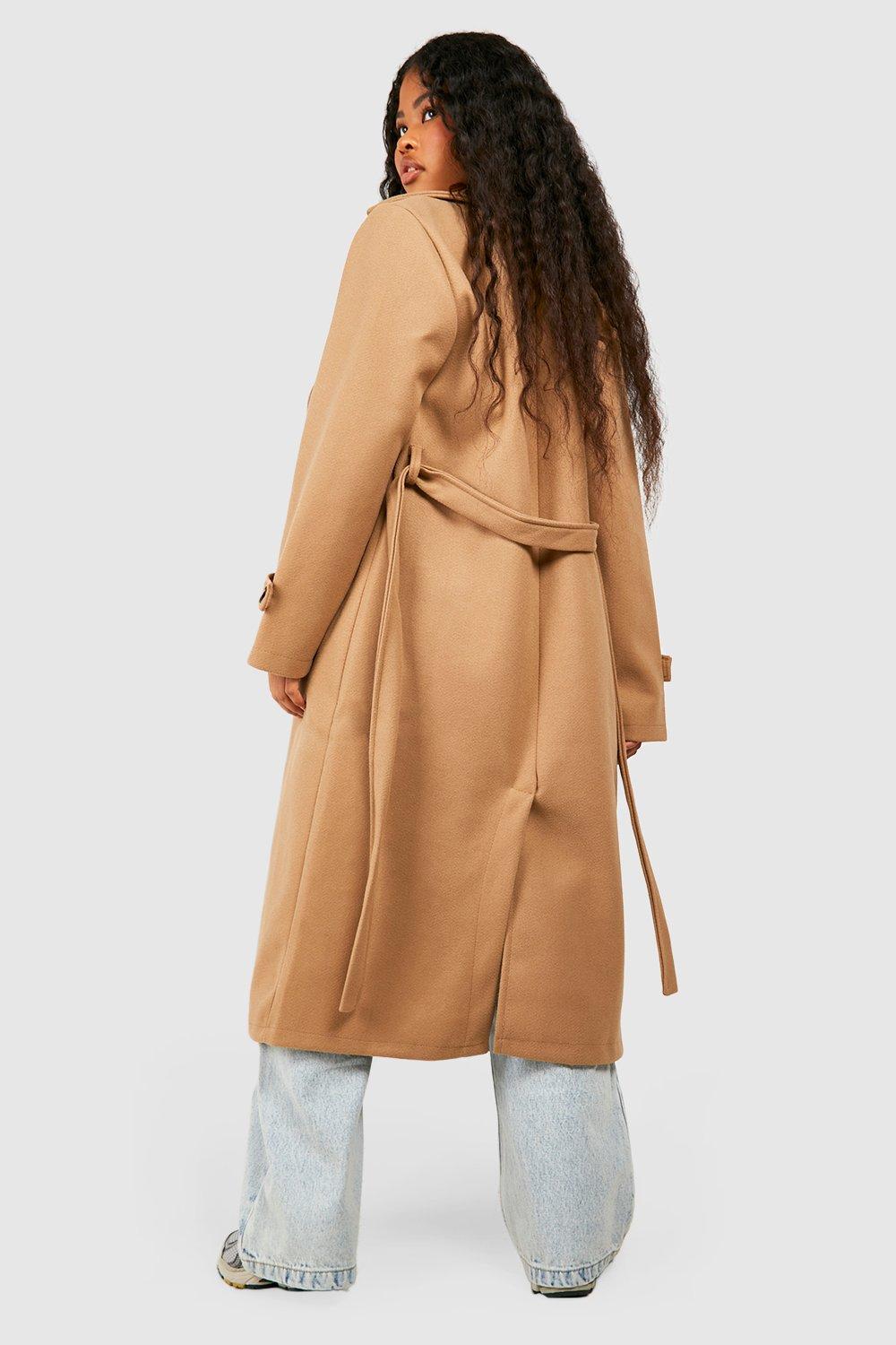 Boohoo belted shop wool look trench