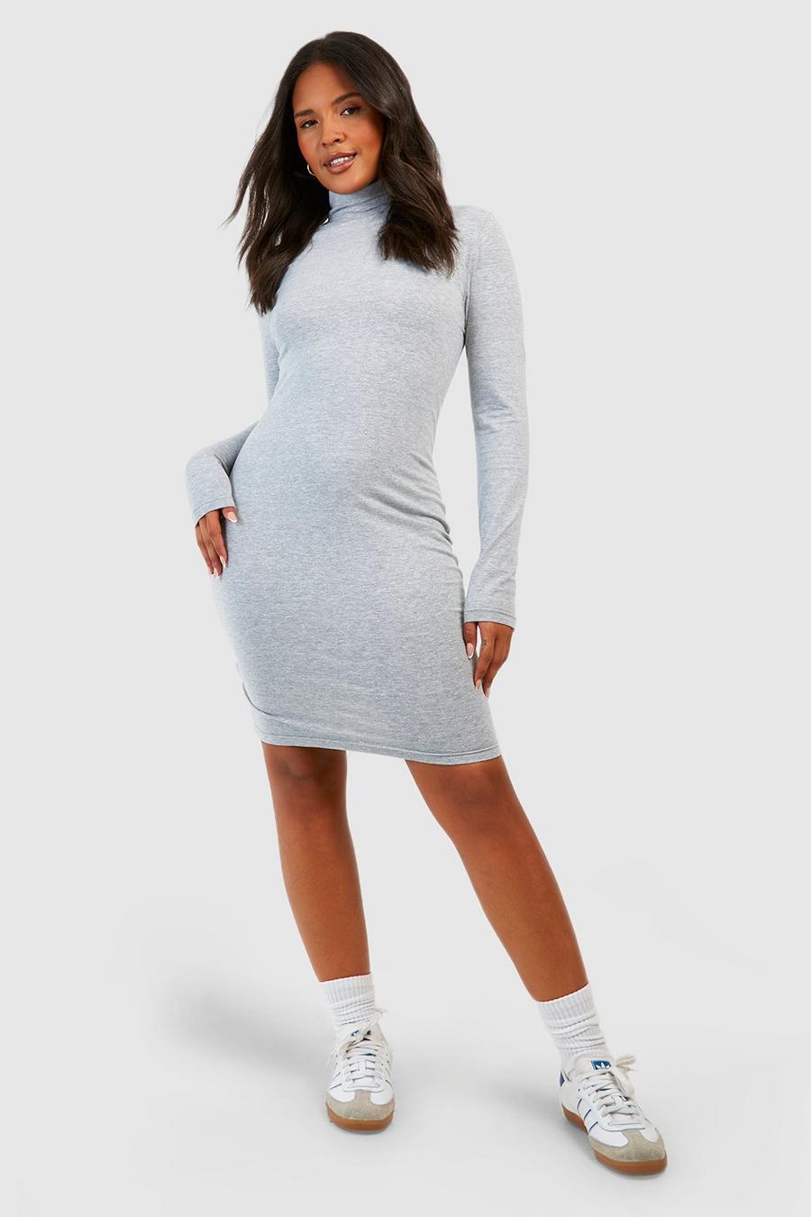 Grey marl Plus Cotton Roll Neck Bodycon Dress image number 1