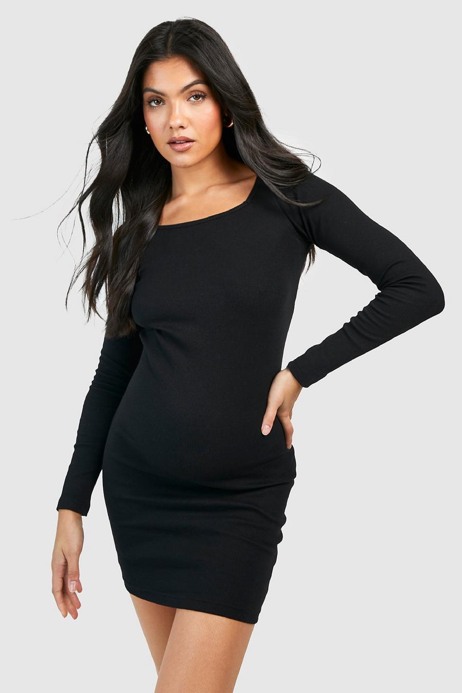 Black Mammakläder Basic Kort klänning med fyrkantig halsringning image number 1