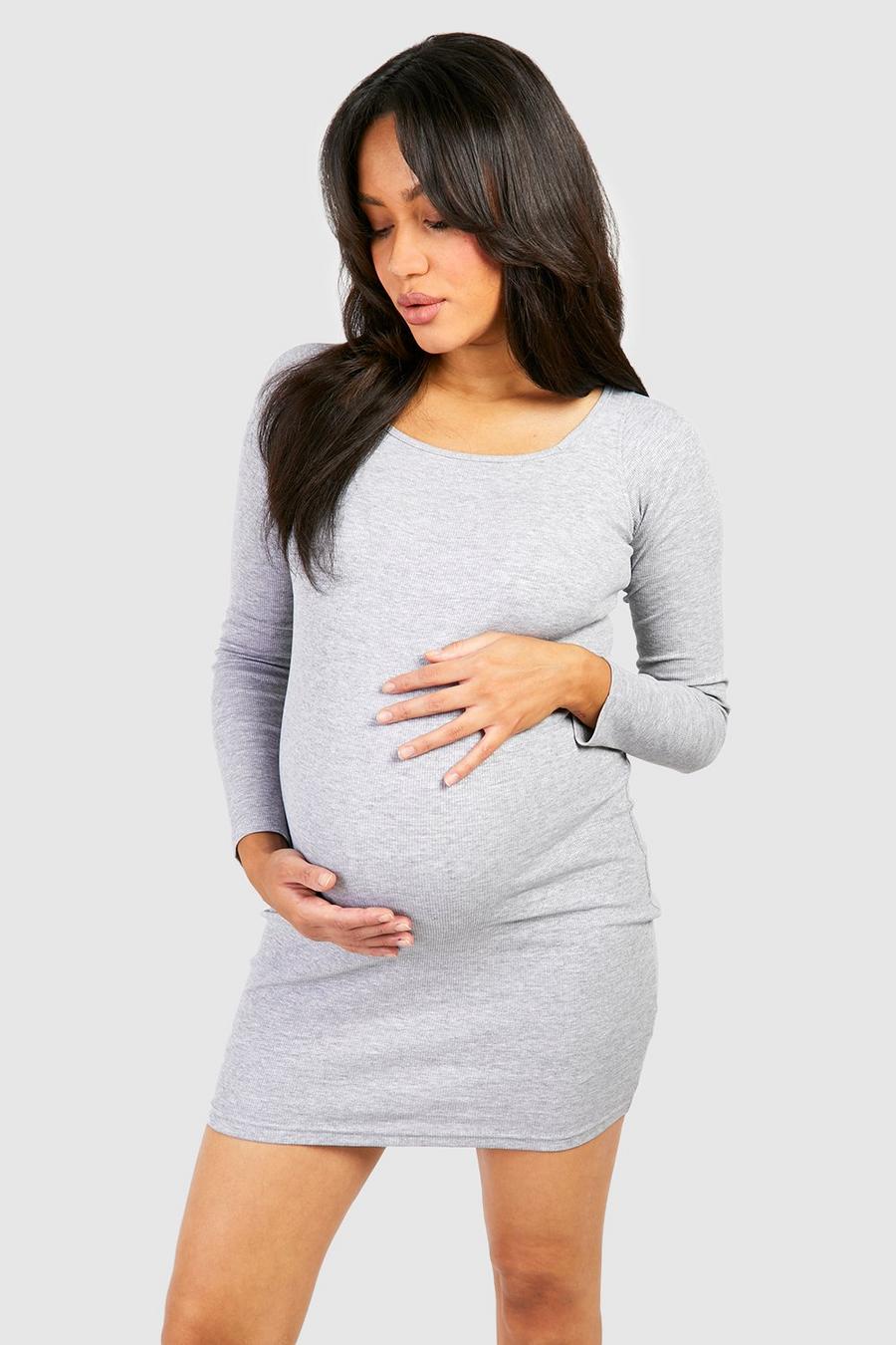 Grey marl Maternity Basic Square Neck Mini Dress