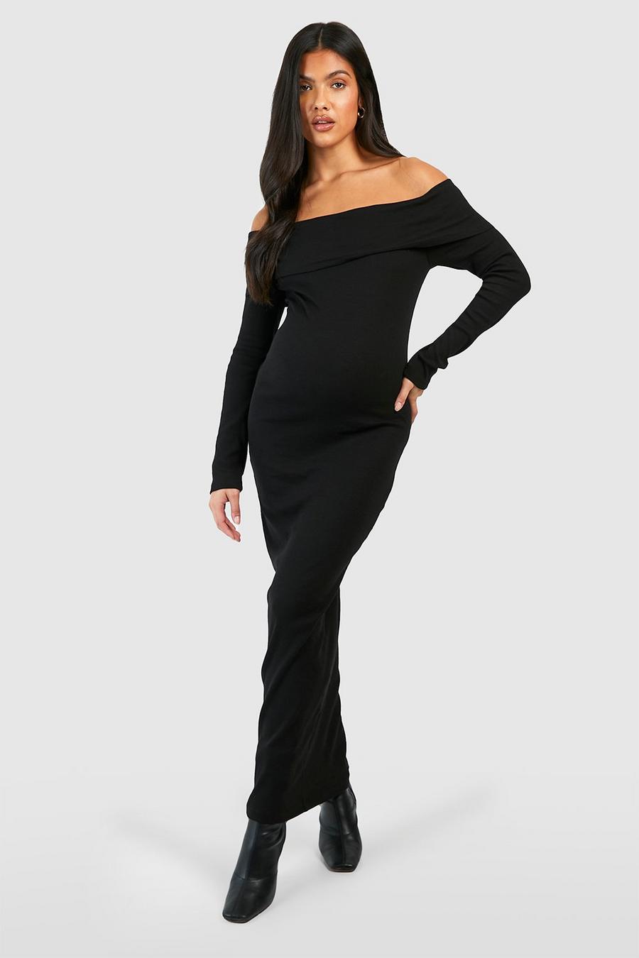 Black Maternity Basic Bardot Maxi Dress image number 1