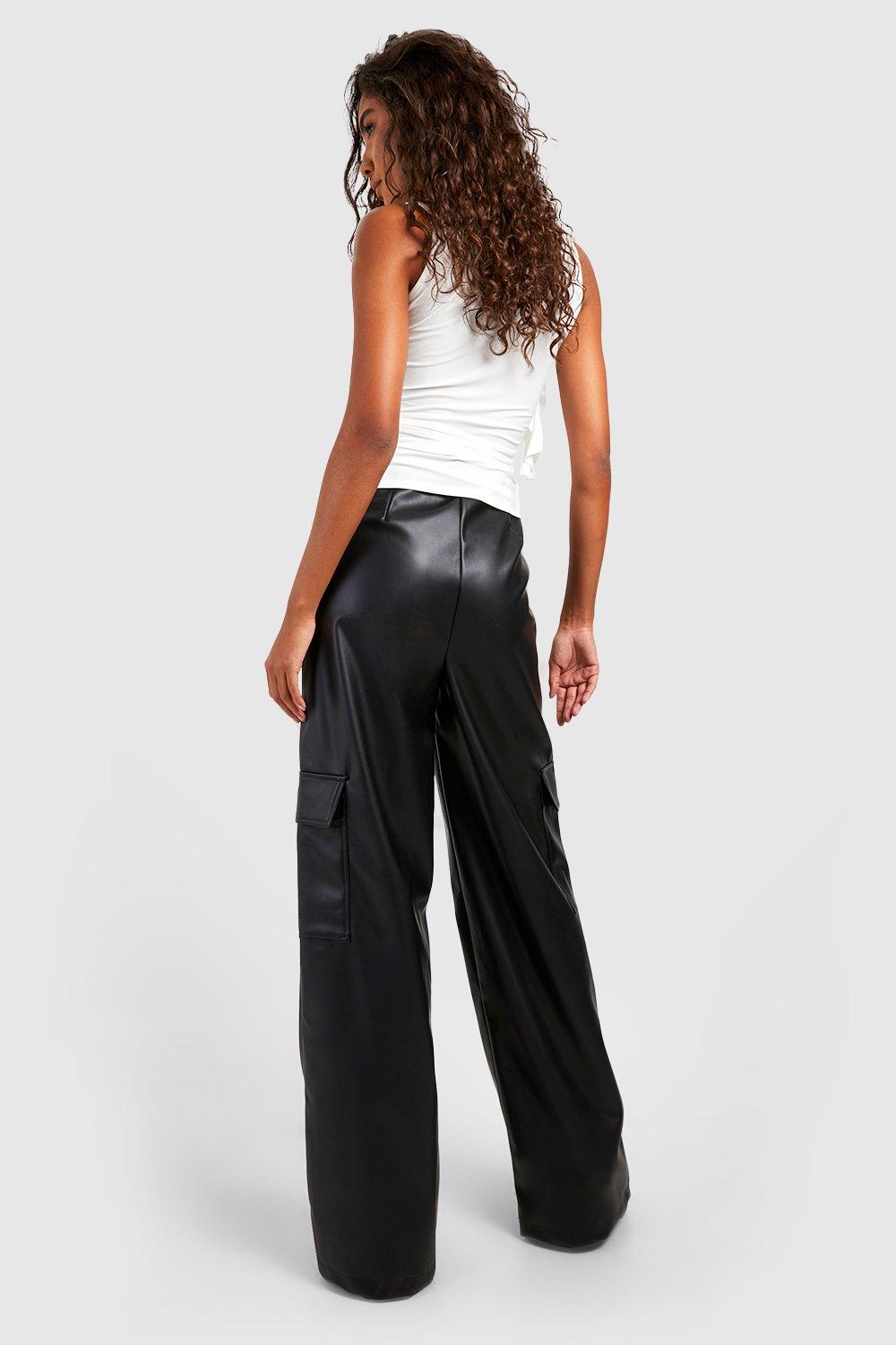 High Rise Leather Look Pant - Black - Pants - Full Length