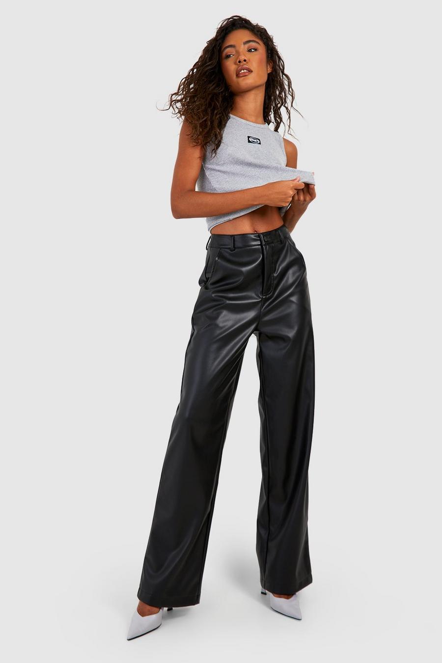 Black Tall Leather Look Relaxed Fit Straight Leg Pants