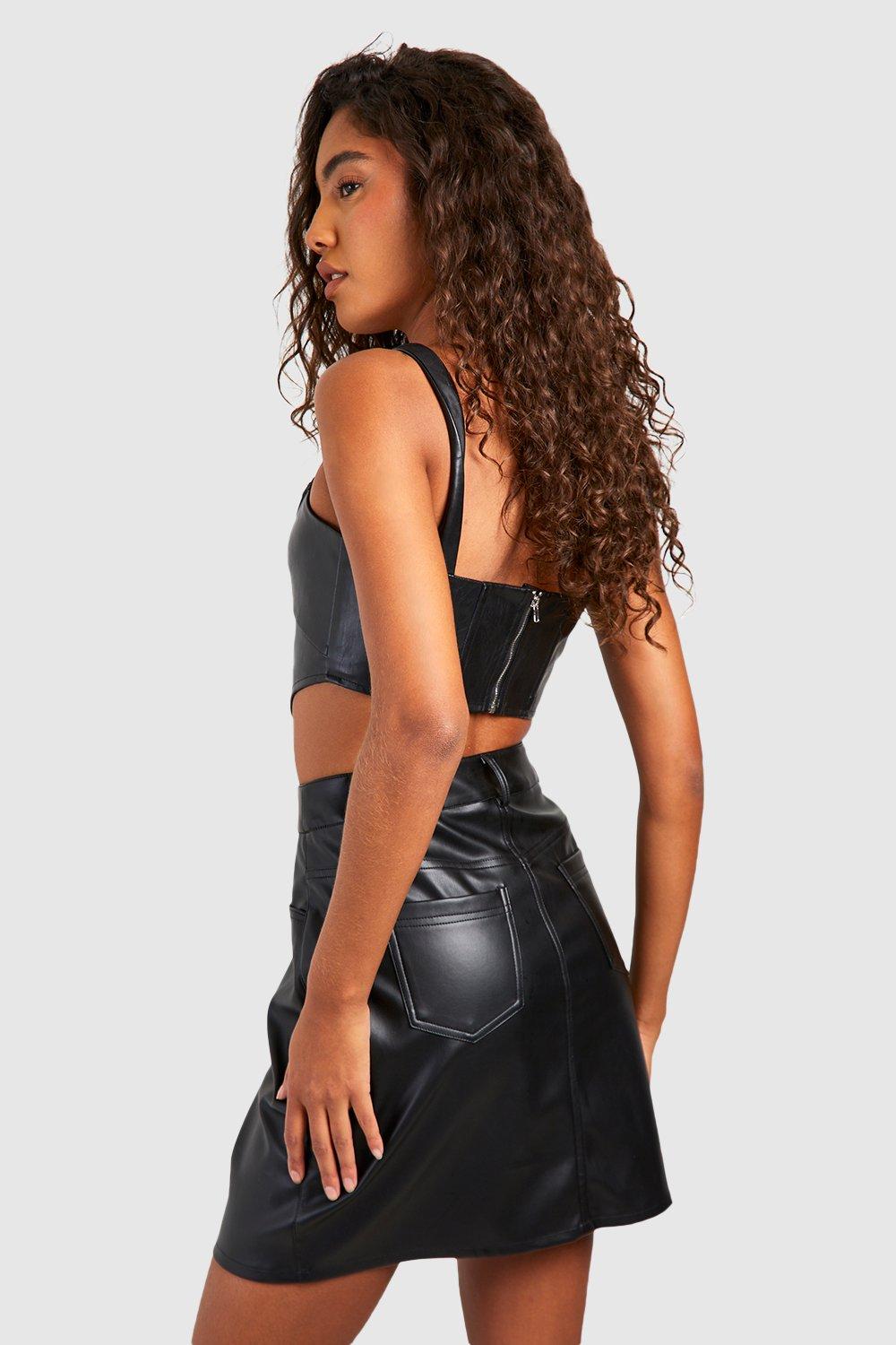 High waisted leather look skirt uk best sale