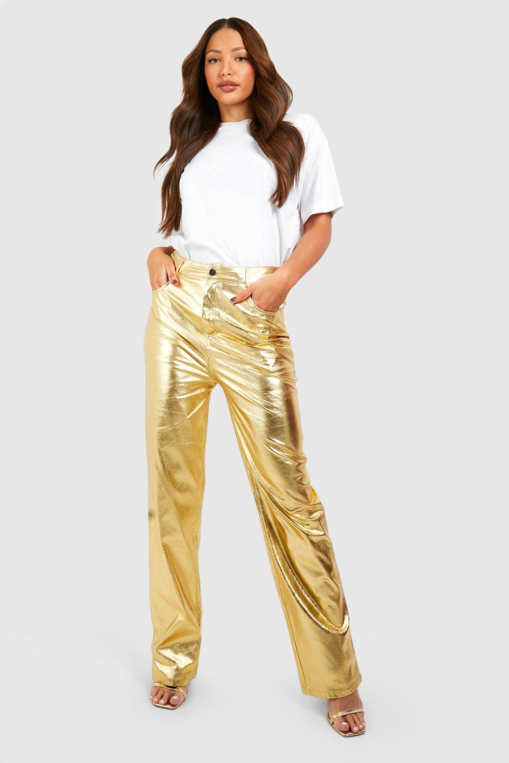 Trousers, Leather Look High Waisted Straight Leg Trousers