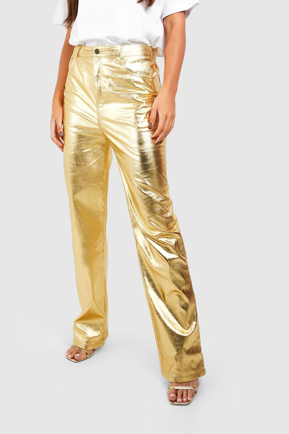 Tall Metallic Faux Leather High Waisted Straight Pants