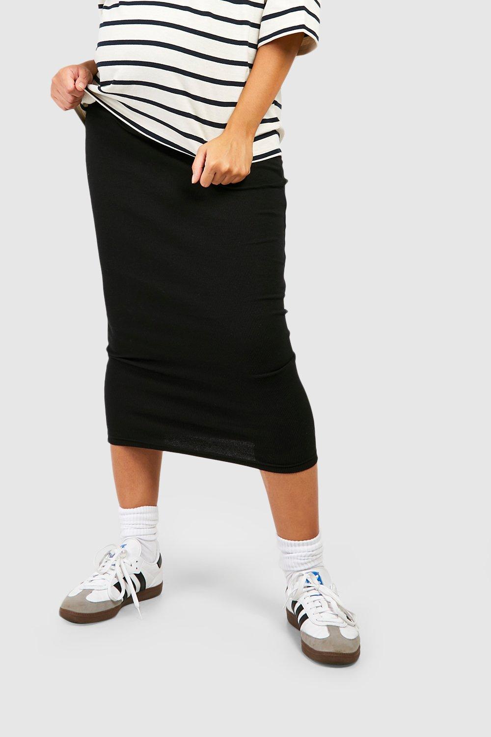 Maternity Cotton Rib Midi Skirt Boohoo, 51% OFF