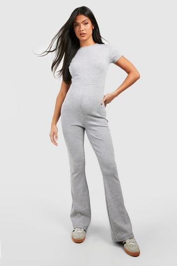 Maternity Cotton Rib Short Sleeve Flared Jumpsuit grey marl