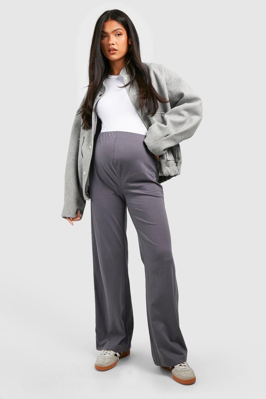 Charcoal grå Maternity Cotton Jersey Wide Leg Trousers
