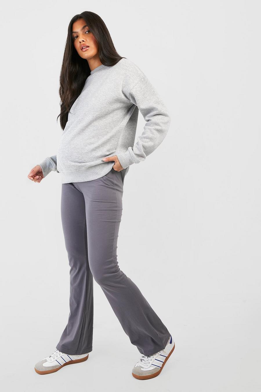 Pantaloni Yoga Premaman in jersey di cotone con fascia in vita ripiegata, Charcoal image number 1