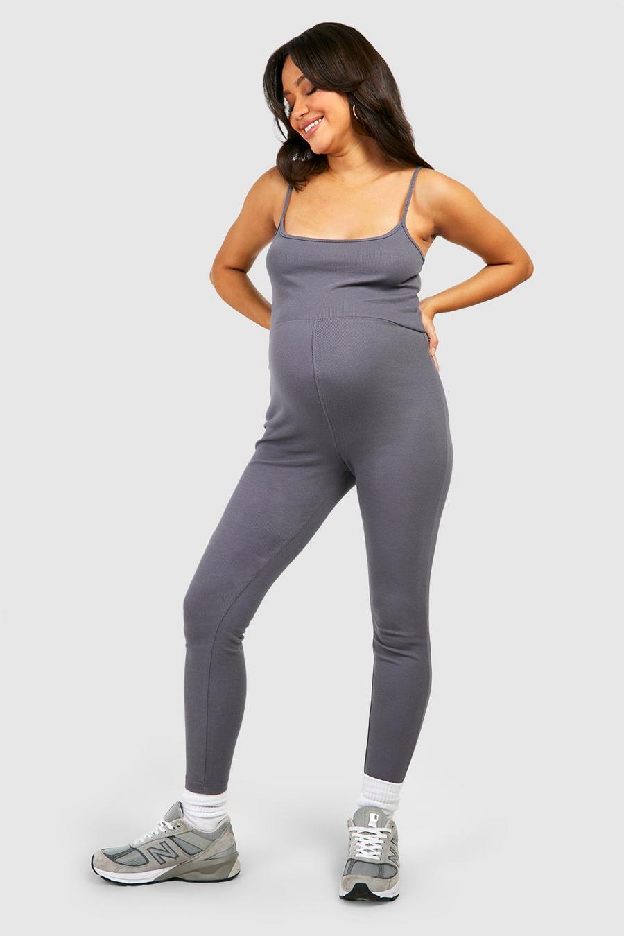 Steel grå Maternity Cotton Rib Skinny Jumpsuit