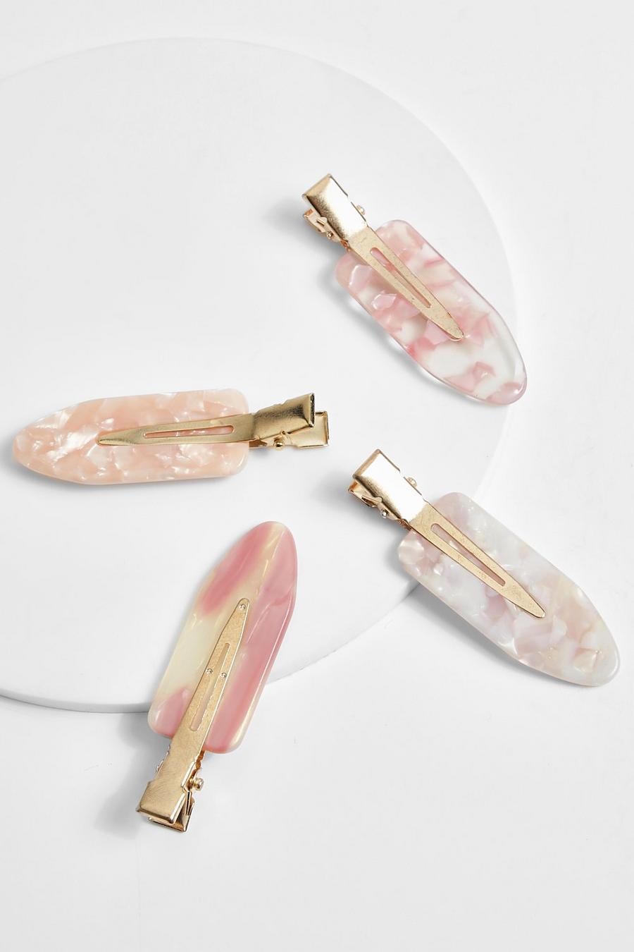 Pink Creaseless Marble Hair Slides Pack Of 4 