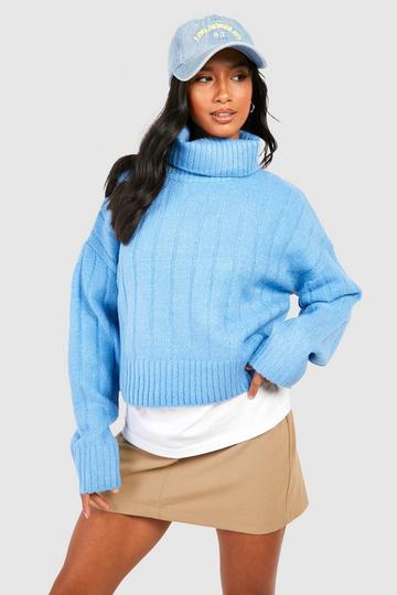 Petite Knit Detail Turtleneck Sweater blue
