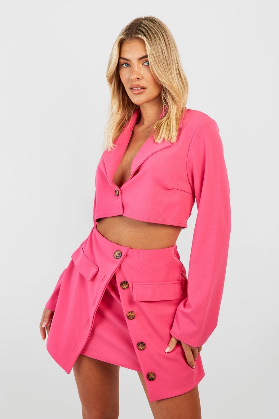 Hot pink Crepe Button Front Mini Skirt