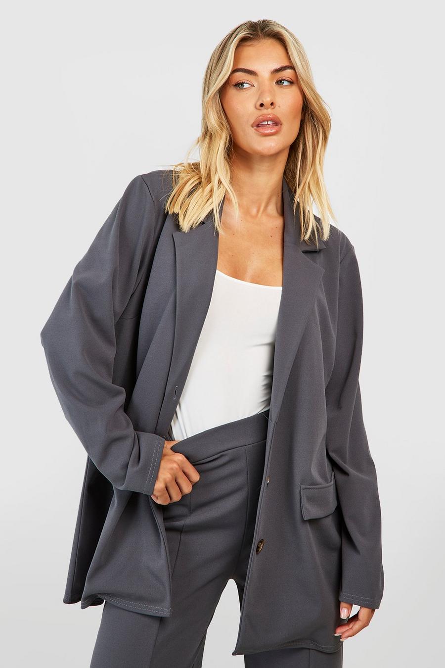 Charcoal Crepe Oversized Fit Blazer