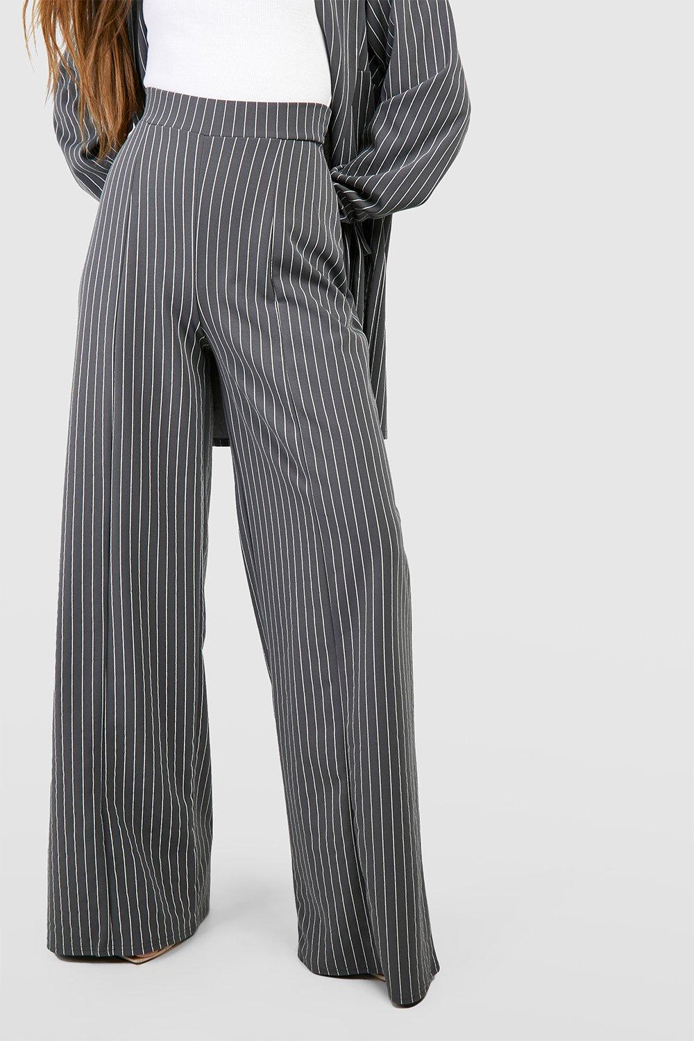 Pantalon large à fines rayures gris