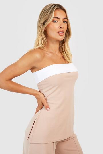 Crepe Contrast Longline Bandeau sand