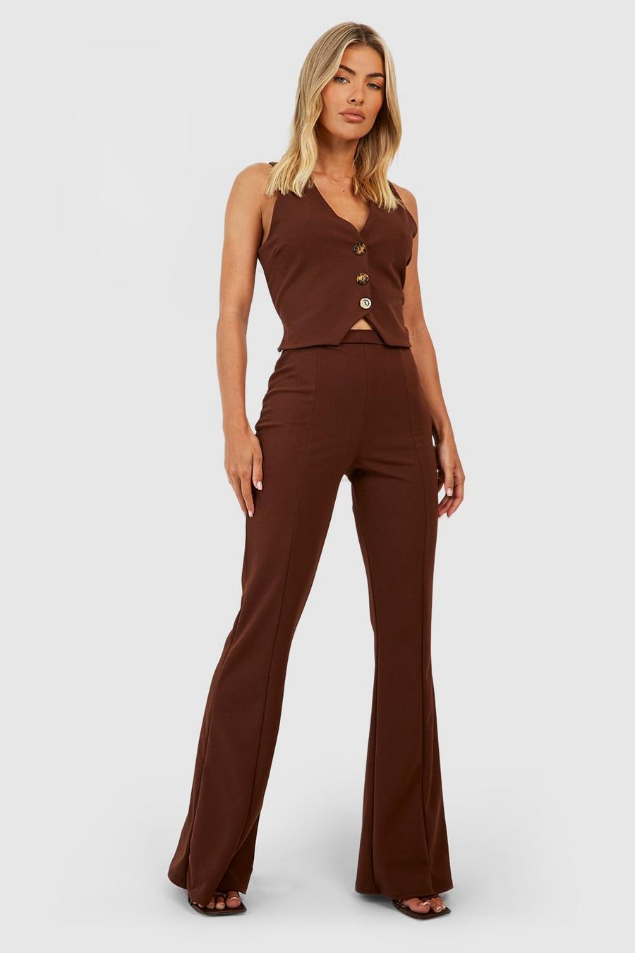 Chocolate Crepe Fit & Flare Trousers image number 1