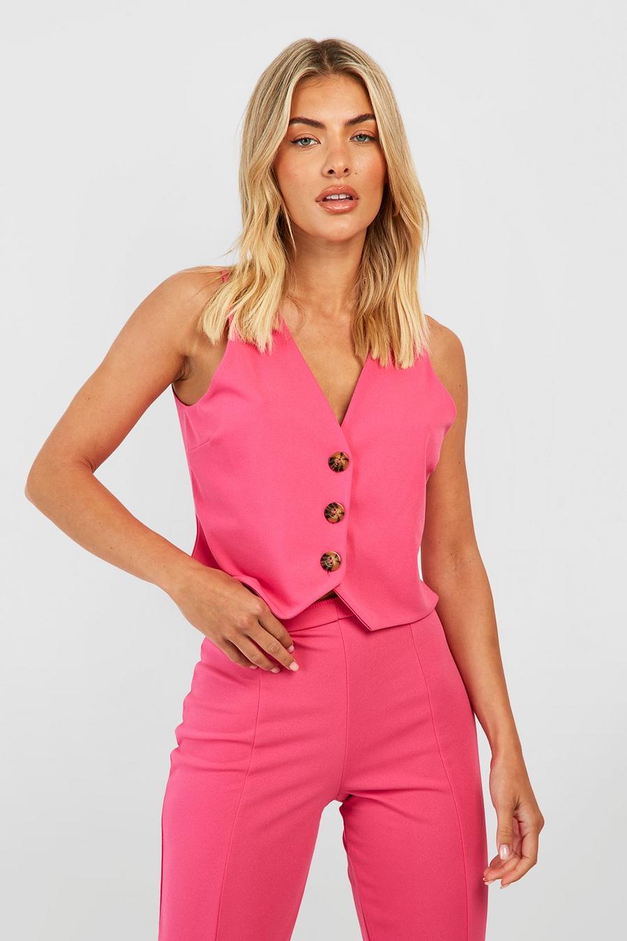 Hot pink Crepe Contrast Button Fitted Vest image number 1