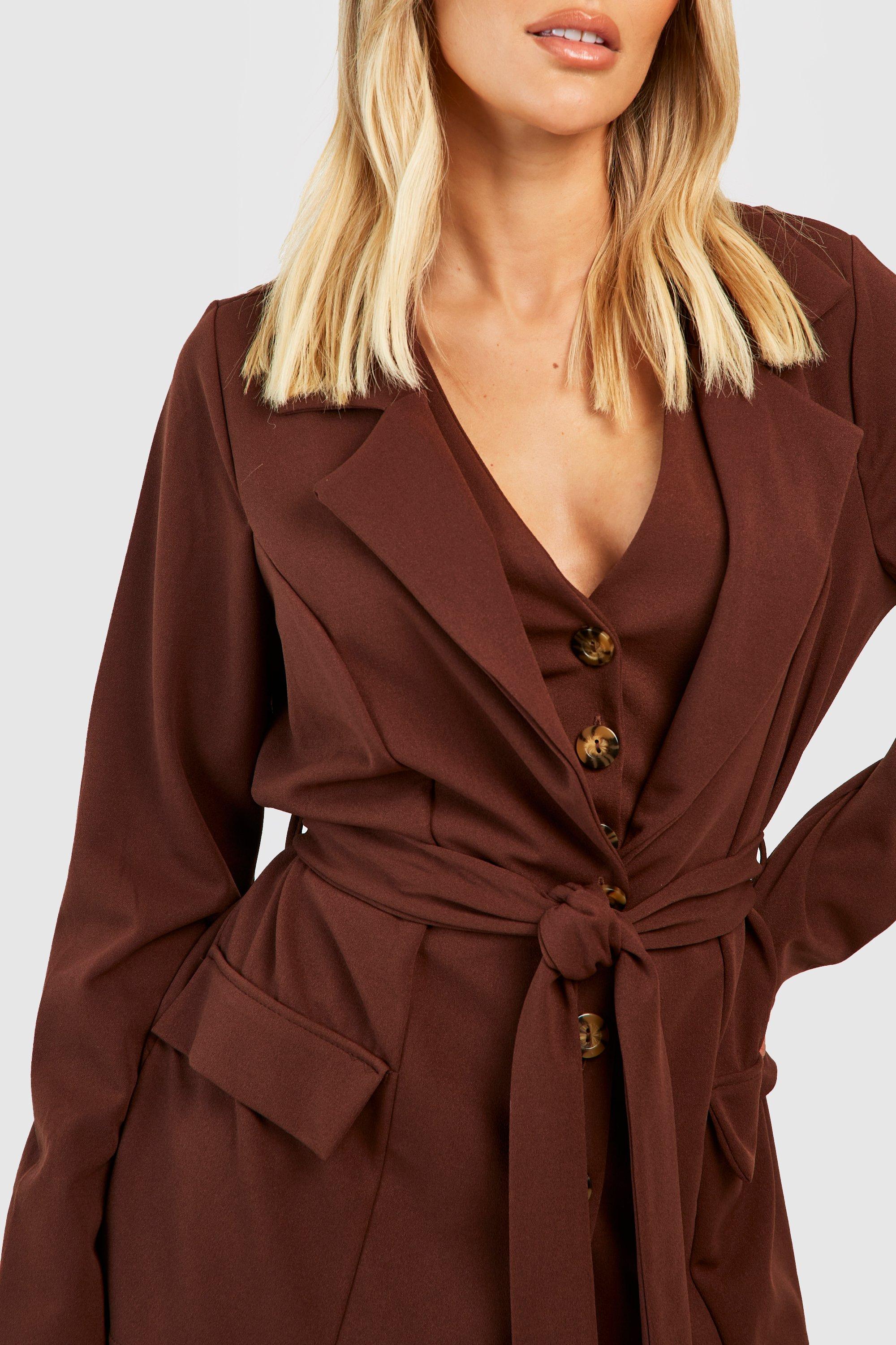 Crepe Tie Waist Tailored Blazer