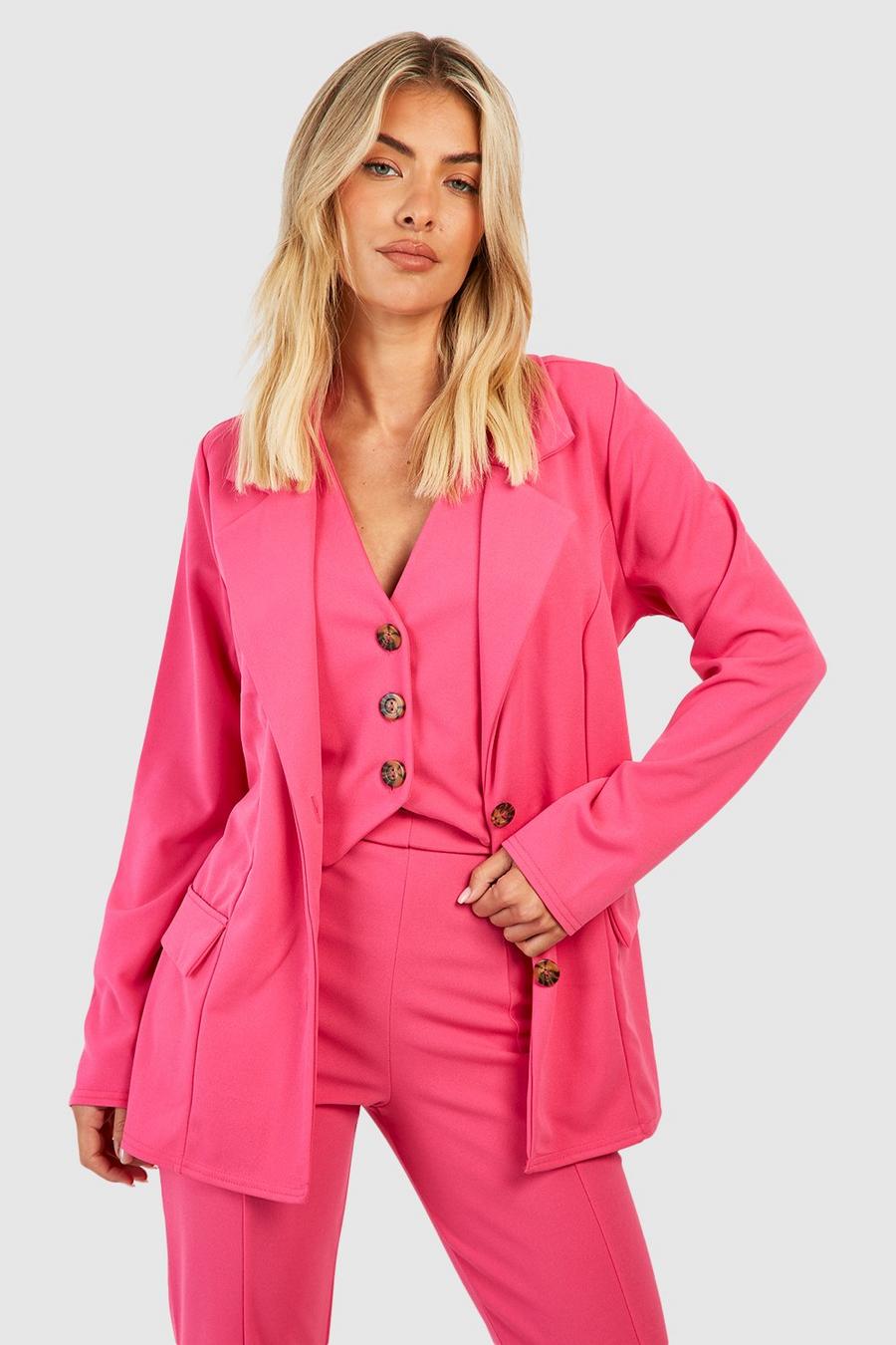 Americana entallada de tela crepé con atadura en la cintura, Hot pink image number 1