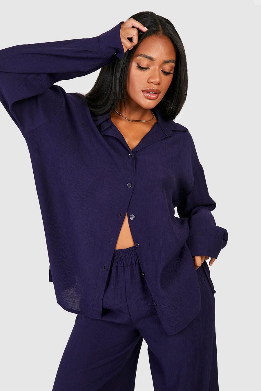 Navy Crinkle Relaxed Fit Shirt image number 1