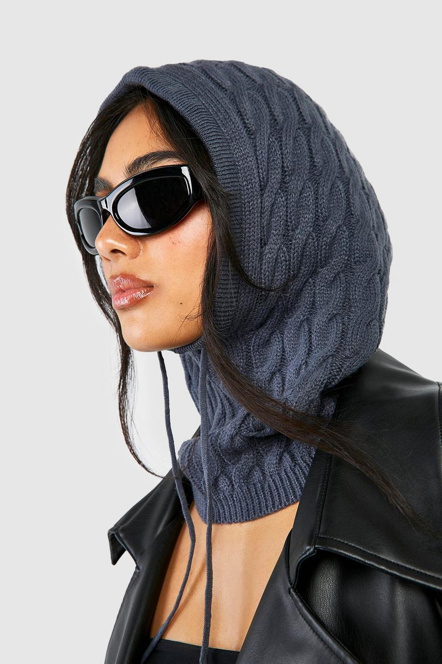 Charcoal grey Cable Knit Hood Snood 