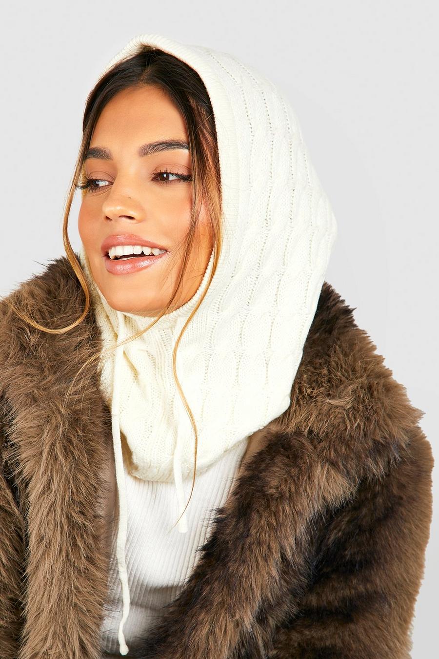 Cream Cable Knit Hood Snood   image number 1